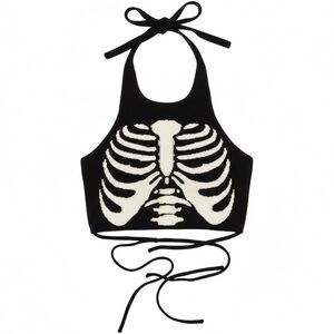 Black and White Skeleton Halter Top